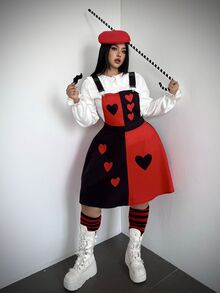 Whyspr Gaun Cosplay Halloween Ukuran Besar dengan Motif Halloween dan Tali Bahu Tipis - Merah - View 1