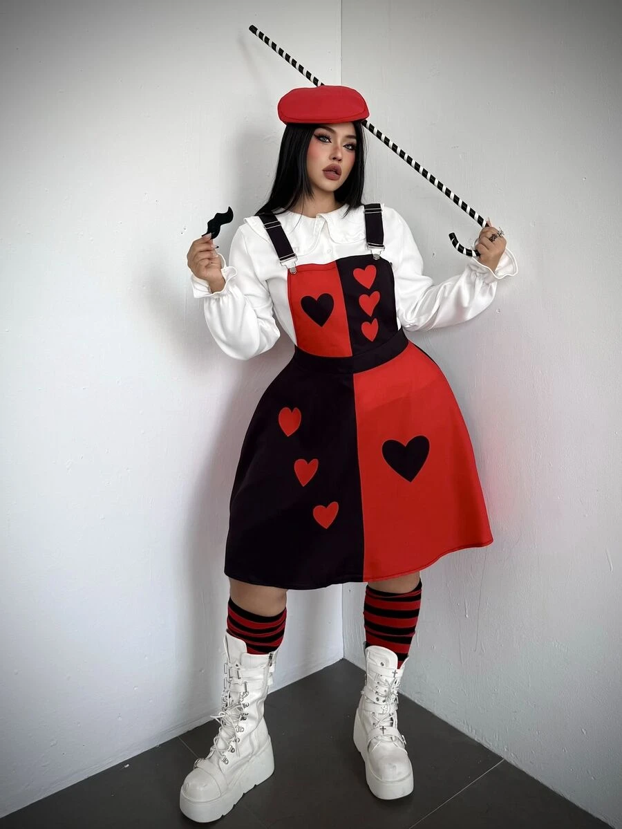 Whyspr Gaun Cosplay Halloween Ukuran Besar dengan Motif Halloween dan Tali Bahu Tipis - Merah - View 1