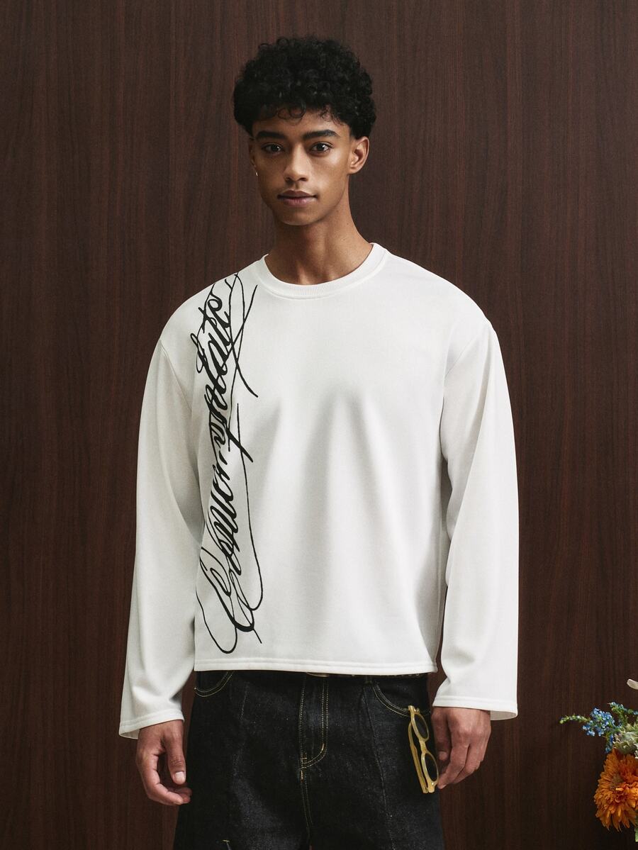 Manfinity Hypemode Men's Loose Fit White Short Sleeve T-Shirt,Contrast Color Embroidery Streetwear,Autumn City Break Style,High-Quality Tee For Boys And Girls - White - View 1