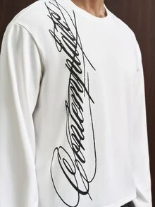 Manfinity Hypemode Men's Loose Fit White Short Sleeve T-Shirt,Contrast Color Embroidery Streetwear,Autumn City Break Style,High-Quality Tee For Boys And Girls - White - View 6