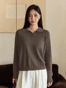 Dazy-Less Casual Business Style Solid Color Sweater, Autumn - Khaki - View 6