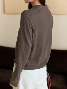 Dazy-Less Casual Business Style Solid Color Sweater, Autumn - Khaki - View 5