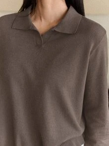 Dazy-Less Casual Business Style Solid Color Sweater, Autumn - Khaki - View 7