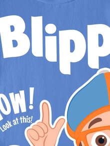 Blippi X SHEIN Young Boy Cartoon Print Crew Neck Short Sleeve T-Shirt Casual - White - View 6
