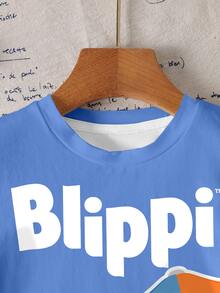 Blippi X SHEIN Young Boy Cartoon Print Crew Neck Short Sleeve T-Shirt Casual - White - View 5