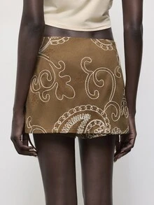 Maija Women's Street Fashion Embroidered Lace-Up Skort,Going Out Outfits, Work Outfits For Women,Fall Clothes - Brown - View 3
