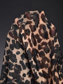 EmpressEnvy Women's Sexy Leopard Print Mesh Fabric Robe With Belted V Neck Flare Sleeve And Contrast Lace Trim - Multicolor - View 7