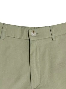 Manfinity Homme Men's Solid Color Casual Shorts With Pockets - Green - View 4