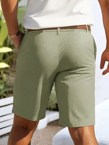 Manfinity Homme Men's Solid Color Casual Shorts With Pockets - Green - View 2