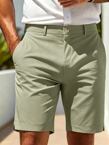 Manfinity Homme Men's Solid Color Casual Shorts With Pockets - Green - View 6
