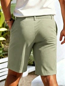 Manfinity Homme Men's Solid Color Casual Shorts With Pockets - Green - View 7