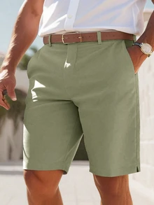 Manfinity Homme Men's Solid Color Casual Shorts With Pockets - Green - View 5