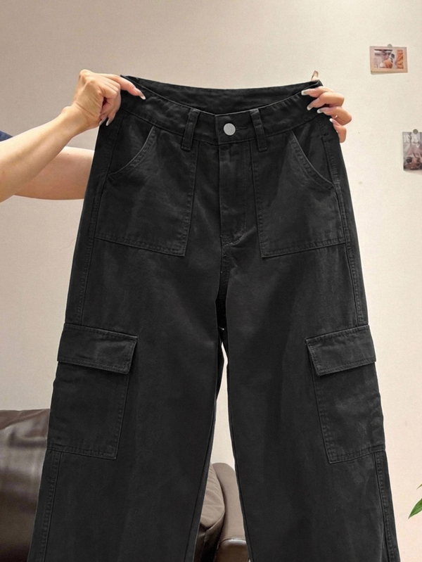 DAZY Women's Cargo Pocket Wide Leg Loose Casual Versatile Denim Jeans
