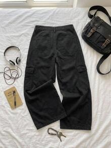DAZY Women's Cargo Pocket Wide Leg Loose Casual Versatile Denim Jeans Fall - Black - View 6