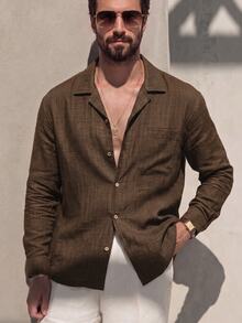 Manfinity Dauomo Men's Solid Color Casual Versatile Daily Wear Shirt - Coffee Brown - View 2