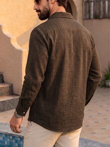 Manfinity Dauomo Men's Solid Color Casual Versatile Daily Wear Shirt - Coffee Brown - View 3