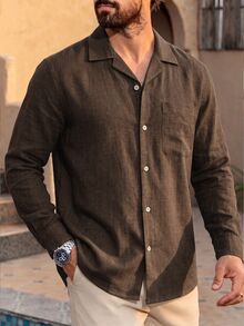 Manfinity Dauomo Men's Solid Color Casual Versatile Daily Wear Shirt - Coffee Brown - View 4