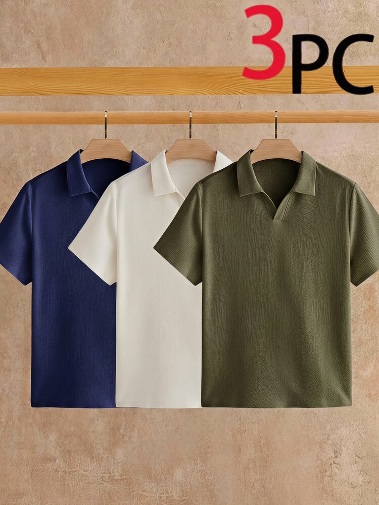 HIMLAND Men's Summer Casual Solid Color Short Sleeve Polo Shirt - Multicolor - View 1