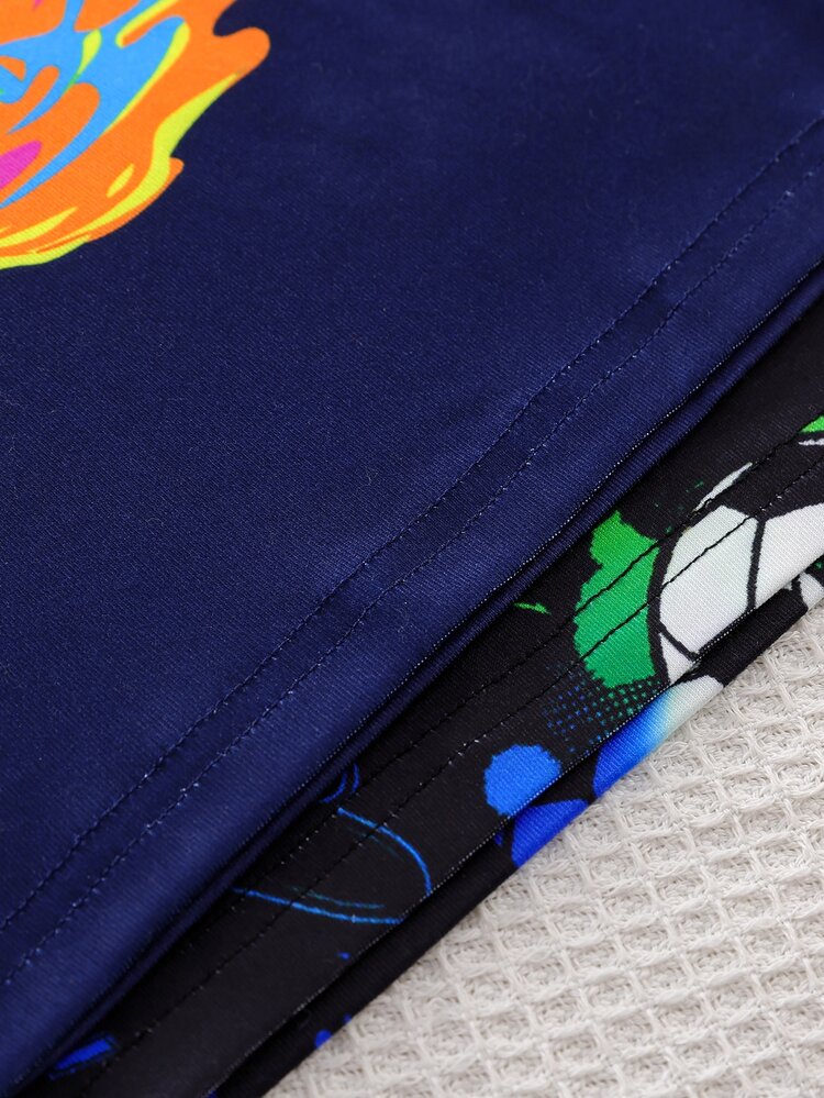 4pcs/Set Tween Boys' Graphic Game Controller PrintSnug Fit Casual Homewear Set, Black & Blue, Spring/Autumn - Multicolor - View 6