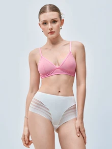 Softvol 女士性感舒适黑色网纱软杯无背文胸 - 粉色 - 查看 2