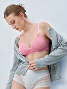 Softvol 女士性感舒适黑色网纱软杯无背文胸 - 粉色 - 查看 8