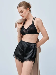 Softvol Women's Solid Color Lace Patchwork Sheer Sexy French Style Bra - Black - View 6