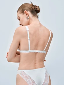 Softvol 1pc Women's Sexy Semi-Sheer Lace Wireless Comfortable Triangle Cup Back Closure Bra - White - View 2