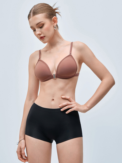 Softvol Front Closure Wireless Coffee Brown Bra With Fixed Padding, Removable Straps, Multiple Wearing Styles: Camisole, Criss-Cross Tank Top And Strapless Bra