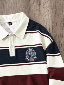 Manfinity Joysei Men's Casual College Striped Print Button Collar Pullover Sweatshirt - Multicolor - View 4