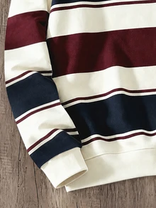 Manfinity Joysei Men's Casual College Striped Print Button Collar Pullover Sweatshirt - Multicolor - View 3