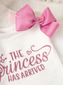 SHEIN 新生女婴摄影道具，女宝宝回家服，1个月女宝宝连体衣道具，含蓬蓬裙和蝴蝶结发带，新生儿礼物 - 粉色 - 查看 4