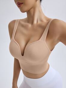 Slayform Slayform Women's Seamless High Intensity Sports Racerback Bra,High Impact Sewn-In Molded Cups,Soft Summer Colour Palette,Summer,Athleisure,Pilates,Yoga,Running - Apricot - View 8