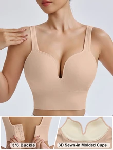 Slayform Slayform Women's Seamless High Intensity Sports Racerback Bra,High Impact Sewn-In Molded Cups,Soft Summer Colour Palette,Summer,Athleisure,Pilates,Yoga,Running - Apricot - View 3