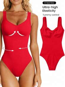 Slayform Slayform Seamless Yoga Jumpsuit With Built-In Chest Pad, High Elasticity - Red - View 3