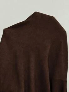 SHEIN PETITE 女款純色綁腰寬腿鬆身長褲，休閒百搭 - 咖啡棕 - 查看 9