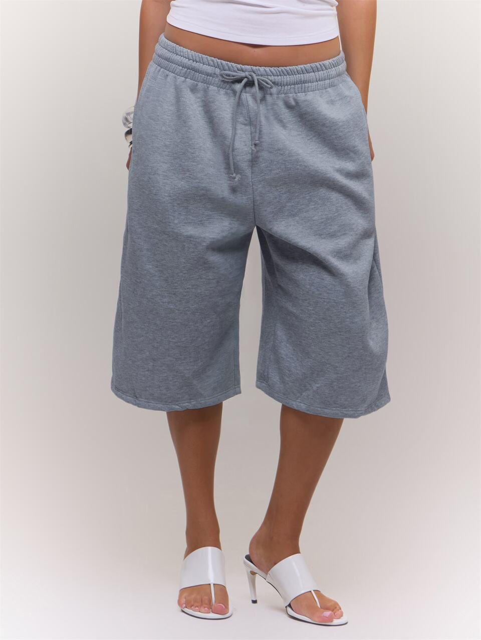 Plus Size Grey Graphic Drawstring Shorts Spring Summer Casual Everyday Day Outfit Going Out