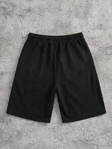 Manfinity ZONE917 Men Plus Size Summer Loose Fit Casual Shorts With Letter Print And Drawstring Waist - Black - View 2