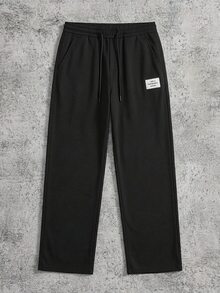 Manfinity ZONE917 秋季男士大码宽松字母印花口袋阔腿休闲裤 - 黑色 - 查看 1