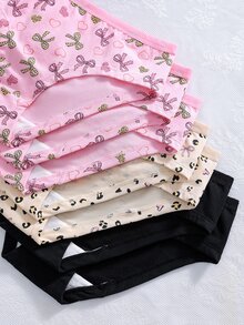 SHEIN 7件套少女简约时尚蝴蝶结、爱心、字母系列柔软舒适纯棉内裤套装 - 彩色 - 查看 5