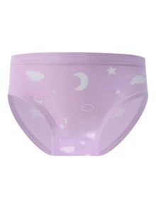 7pcs Young Girl Panties With Cartoon Stars, Polka Dots, Clouds, And Moon Prints, Comfortable Underwear Set White Winter - Multicolor - View 5
