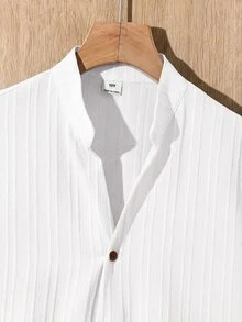 SHEIN 2pcs Teen Boys Loose Contrast Graphic Print Polo Collar Short Sleeve Knit Shirt Set, Casual - White - View 4