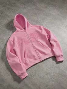 PAVTROS Sudadera con capucha bordada con letra de toalla para hombre - Rosa - Ver 4
