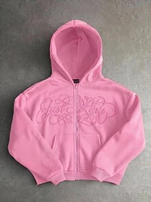 PAVTROS Sudadera con capucha bordada con letra de toalla para hombre - Rosa - Ver 3