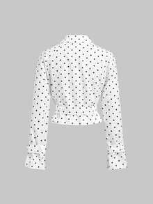 SHEIN MOD 女款波點疊層腰帶設計時尚百搭日常休閒長袖夾克 - 黑與白 - 查看 4