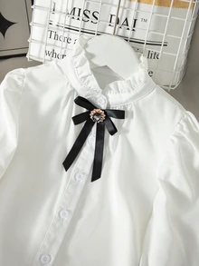 SHEIN 少女蝴蝶結裝飾休閒百搭日常穿著襯衫 - 彩色 - 查看 8