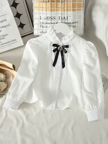 SHEIN 少女蝴蝶結裝飾休閒百搭日常穿著襯衫 - 彩色 - 查看 5