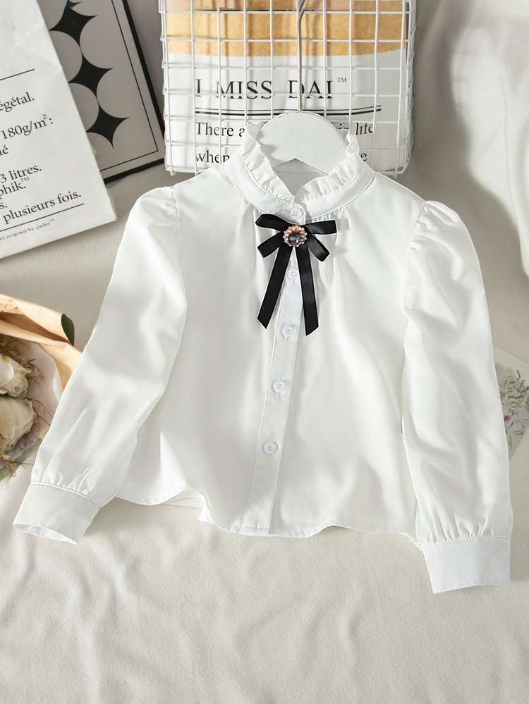 SHEIN Young Girl Young Girl Bow Decor Casual Versatile Daily Wear Blouse - Multicolor - View 5