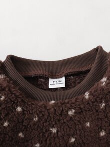 SHEIN 女嬰舒適圓領提花長袖T恤與長褲套裝 - 白色 - 查看 4
