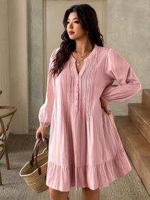 SHEIN Frenchy Plus Size Women Solid Color Casual Everyday Dress Fall/Winter Casual Daily Homewear Dress Casual Vacation Daily Going Out Dress For Women Fall/Winter - Pink - View 3