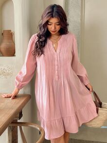 SHEIN Frenchy Plus Size Women Solid Color Casual Everyday Dress Fall/Winter Casual Daily Homewear Dress Casual Vacation Daily Going Out Dress For Women Fall/Winter - Pink - View 7